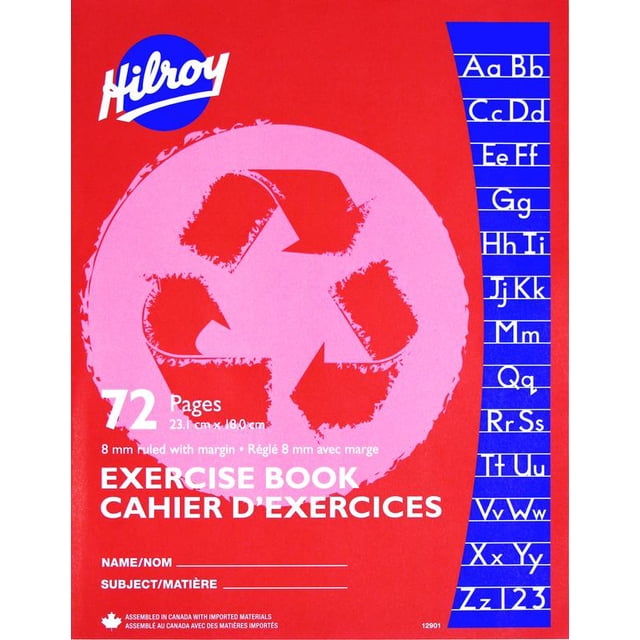 Hilroy Recycled Exercise Books, 72 Pages, 8mm w/margin, 9-1/8 X 7-1/8, 72 Page