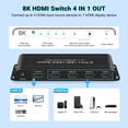thumbnail image 2 of Conmutador HDMI 8K 4 en 1 Salida FERRISA Conmutador HDMI 2.1 con control remoto IR 4 puertos 4K 120Hz Conmutador HDMI 4X1 HDMI Auto Switch Selector Hub para Fire Stick PS5 Roku Xbox Soporte 4K@60Hz 3D, 2 of 5