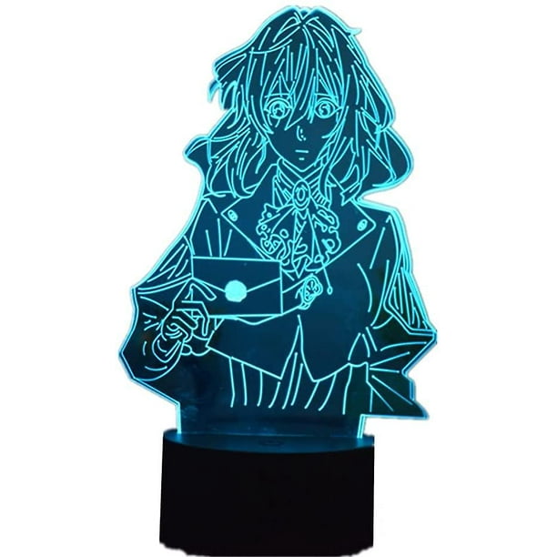 Lámpara acrílica Rgb 3d Anime violeta Evergarden Control remoto 7/16 cambio de Color Usb luz de noche decoración del hogar lámpara de mesa cumpleaños/regalo de Navidad violeta Feliz Sencillez