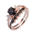 thumbnail image 1 of Cuarzo Negro Rutilado Anillo de Compromiso Conjunto Ovalado Anillo de Oro Rosa Anillo de Aniversario de Boda Curvo de Circonita Negra, 1 of 2