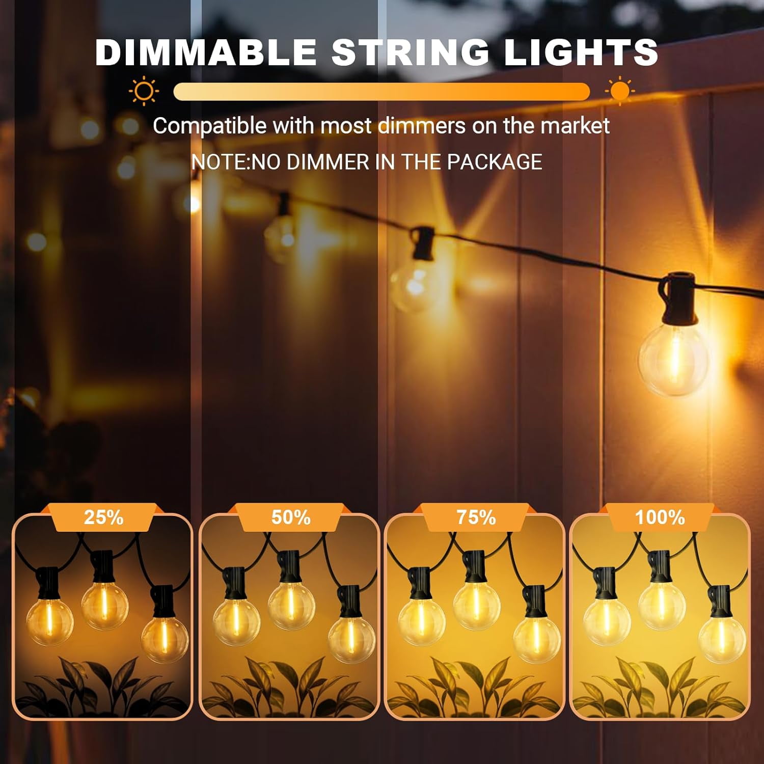 LED Outdoor String Light, 100 Feet Patio Lights with 50+2 Edison Shatterproof Bulbs(2 Spare), UL Waterproof Outside Lights connectable,Dimmable for Backyard Porch Decor