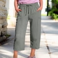 thumbnail image 2 of CPNG Girls Capris Pants Summer Casual Cotton Linen Straight Wide Leg Loose Drawstring Elastic Waist Cropped Trouser(Dark Gray,4-5 Years), 2 of 7