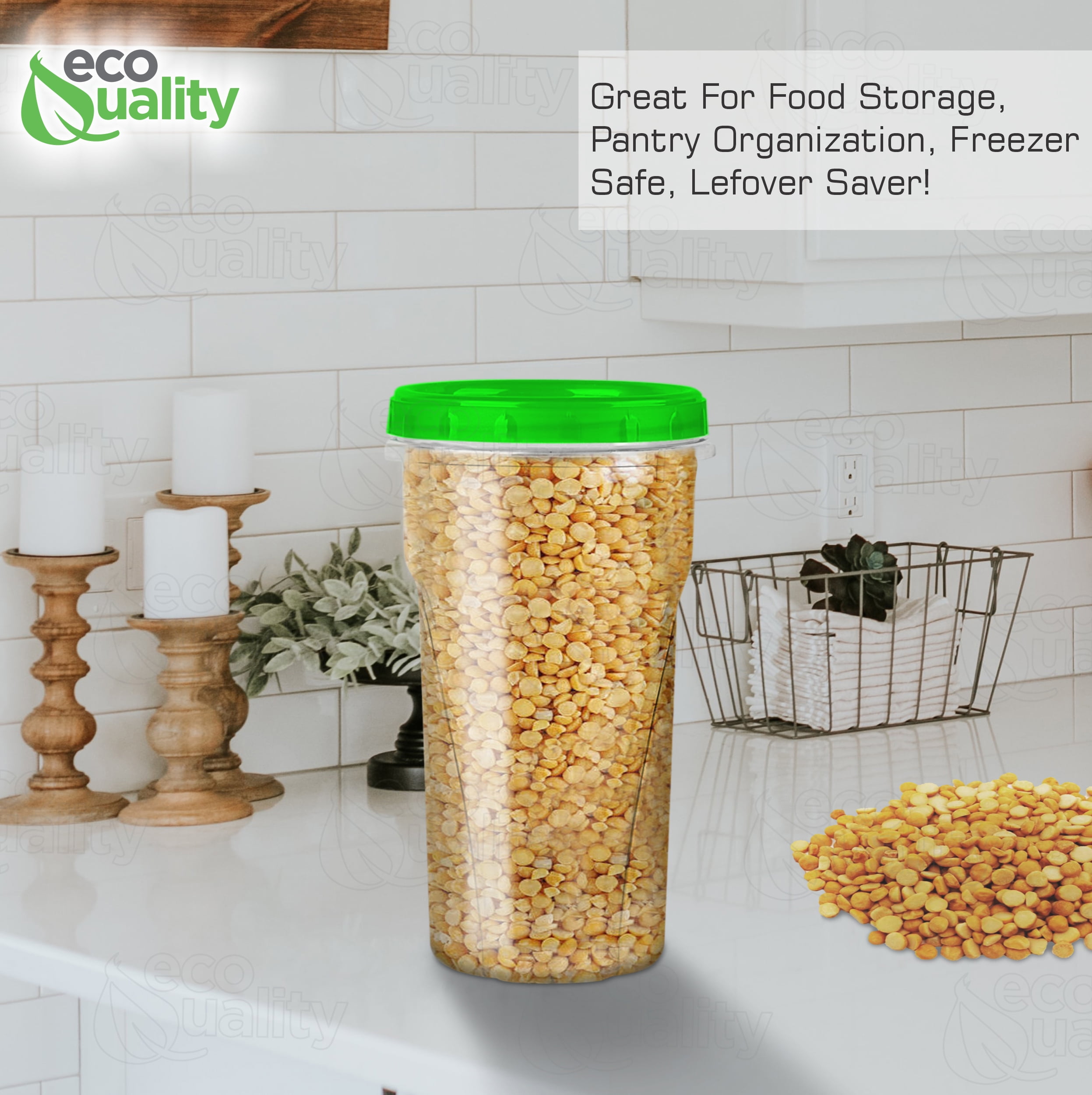 48 oz Clear Twist Top Storage Deli Containers with Leak Proof Lids Green - BPA Free Snack Containers Airtight Reusable Plastic Food Storage Canisters with Twist Seal Caps Kitchen Organizer (8)