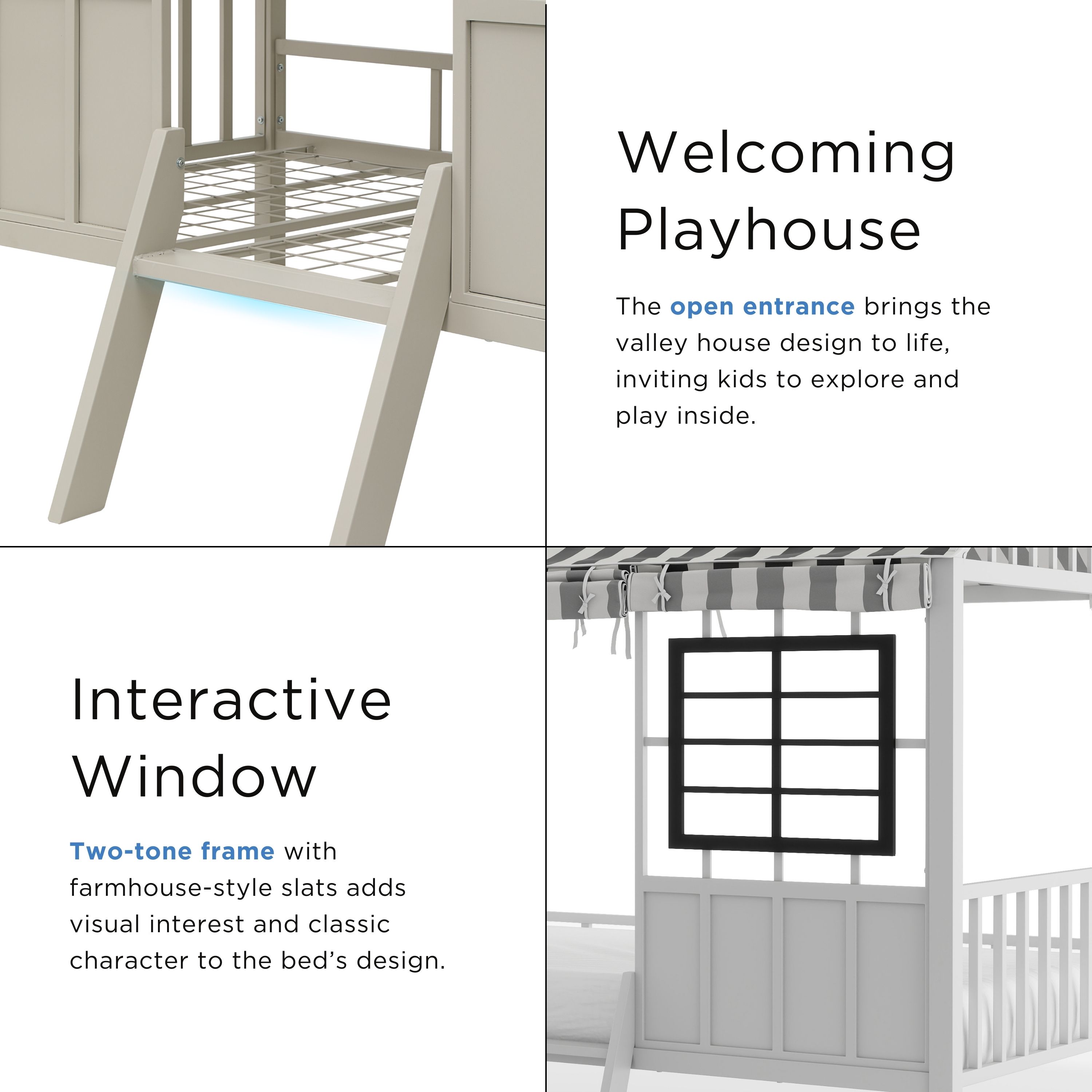 Furniture of America Little House Kids Metal Loft Bed with Guardrails, Gray, Twin