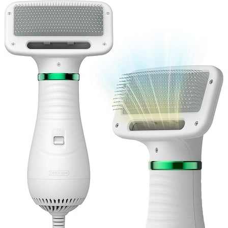 Pet Hair Dryer, 2-in-1 Dog Hair Brush Dryer With Slicker Brush, 300W Pet Grooming Dryer for Small and Medium-Sized Dogs and Cats, Portable ＆ Adjustable Temperature