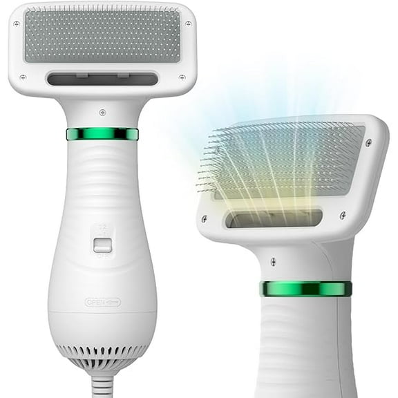 Pet Hair Dryer, 2-in-1 Dog Hair Brush Dryer With Slicker Brush, 300W Pet Grooming Dryer for Small and Medium-Sized Dogs and Cats, Portable ＆ Adjustable Temperature