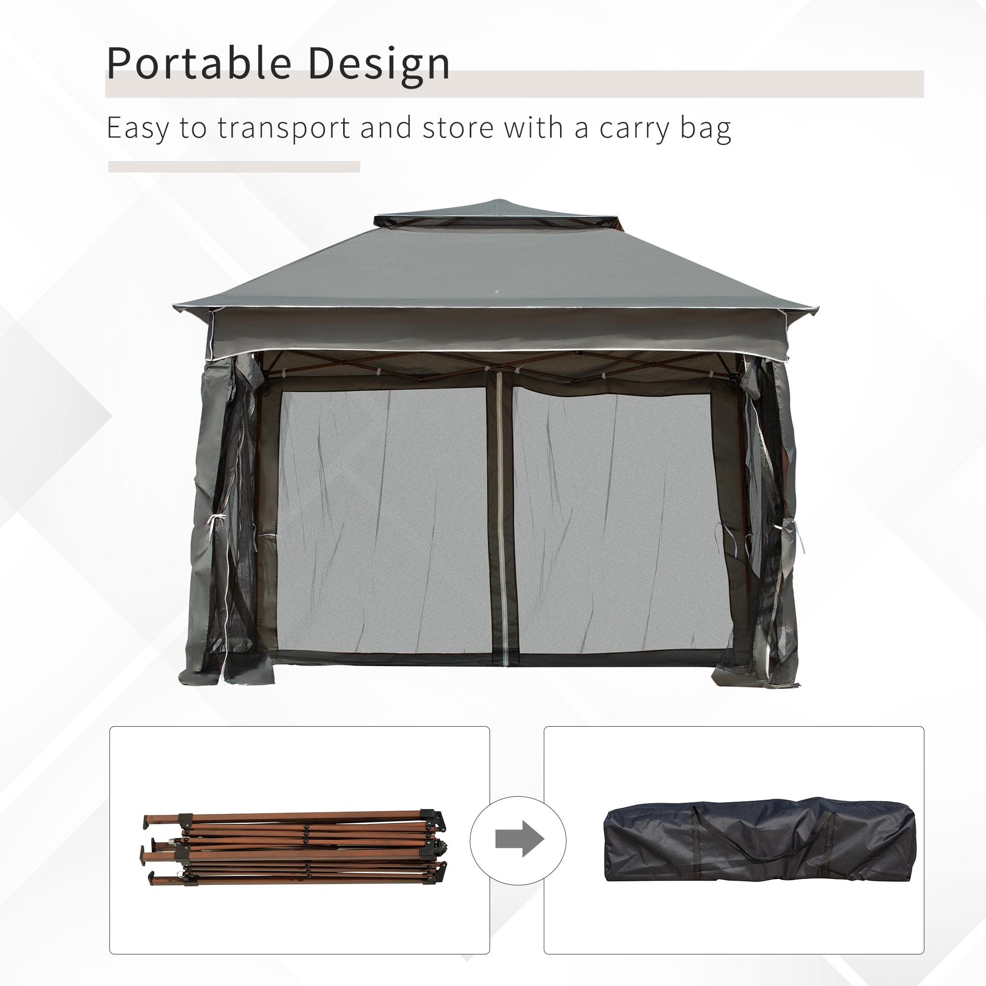 Outsunny 11' x 11' Pop Up Gazebo Outdoor Canopy Shelter with 2-Tier Soft Top, and Removable Zipper Netting, Event Tent with Large Shade, Dark Gray