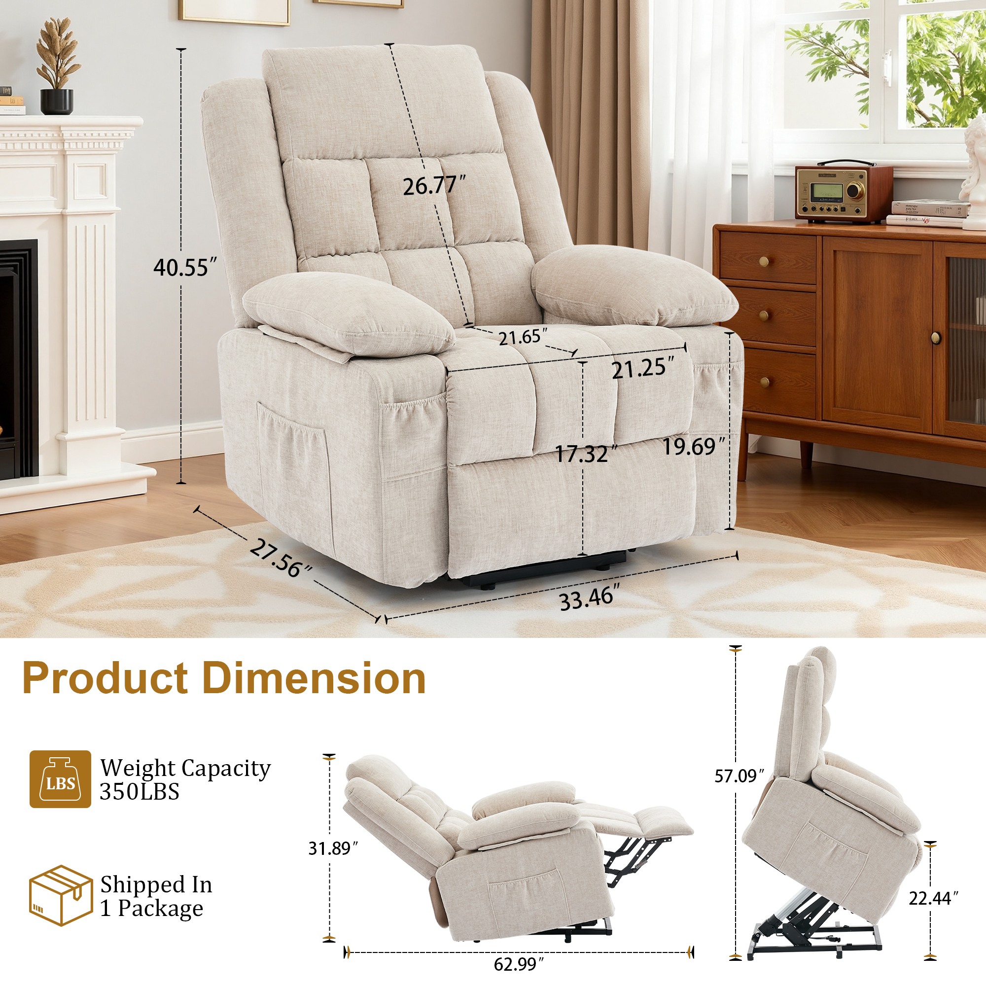 Korser Power Lift Recliner for Elderly with Heat and Massage Recliner Chair with Infinite Position Electric Lift Chair for Living Room,Khaki