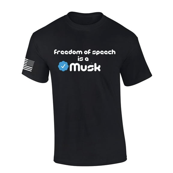 Mens Patriotic Tshirt Freedom of Speech Is A Musk Elon Graphic Short Sleeve T-shirt Graphic Tee-Black-small