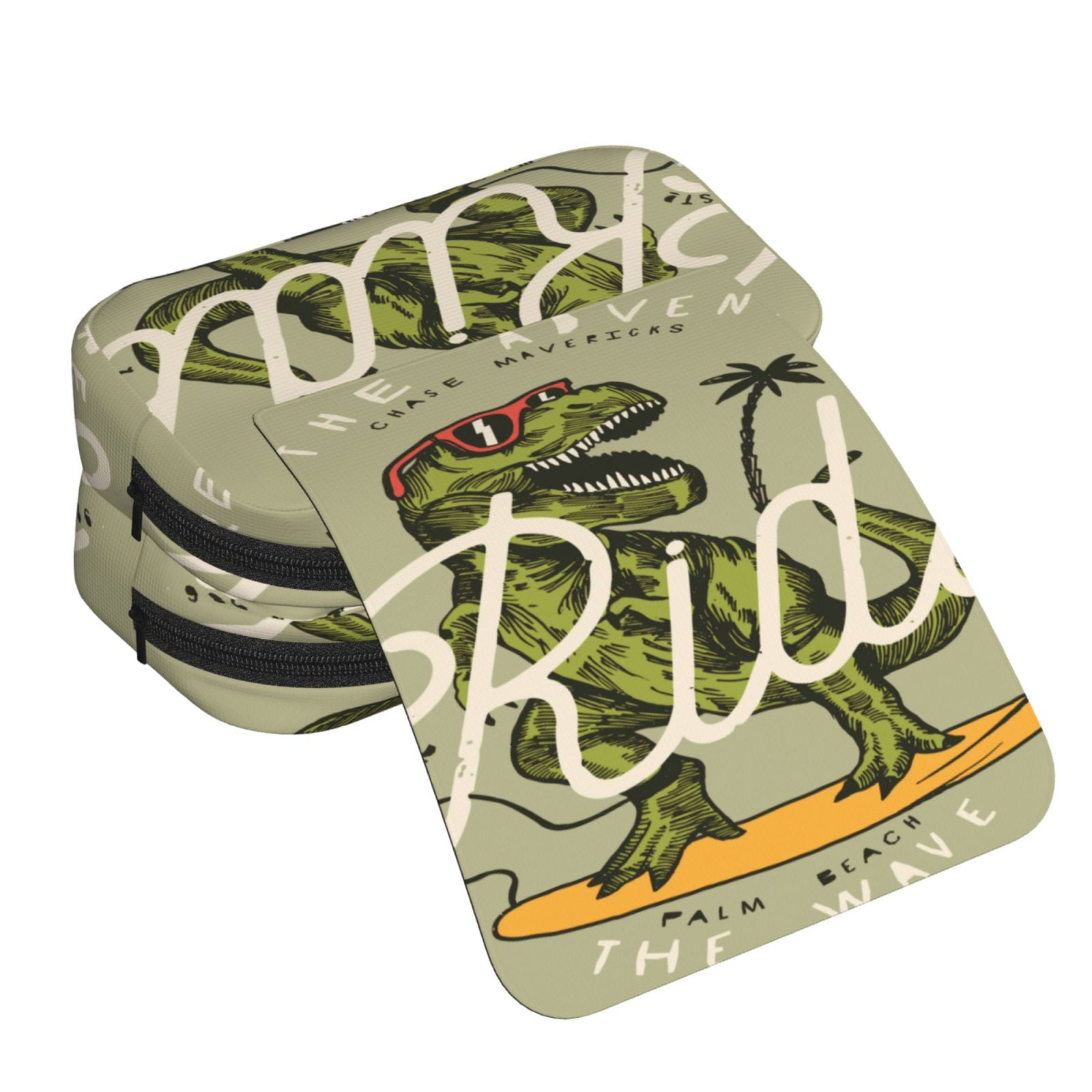 Rateoe Dinosaur Pattern Double Clamshell Pen Case, Storage Organizer with Two Zipper Compartments– Holds Up to 50 Pencils & Pens