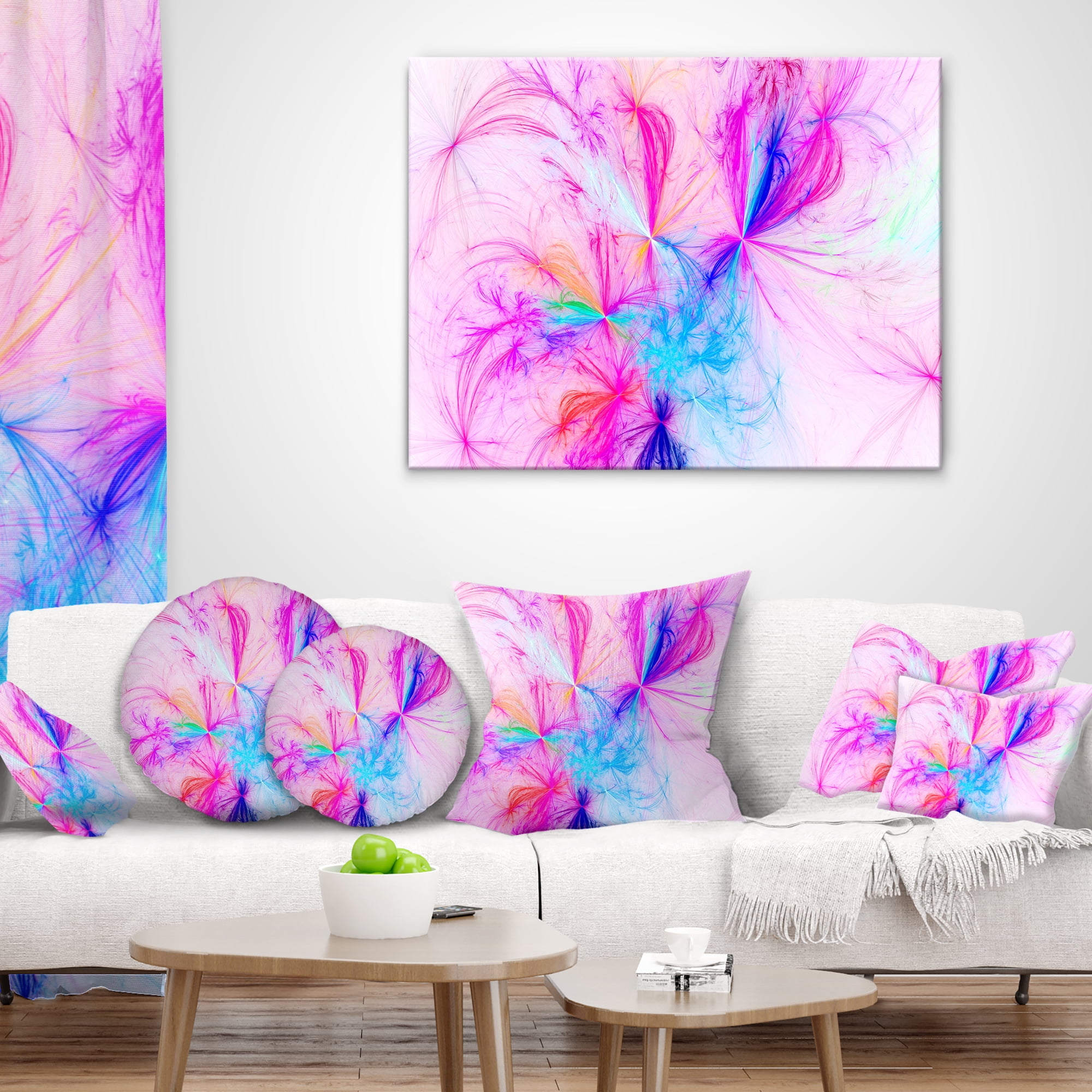 Designart Christmas Fireworks Pink - Abstract Throw Pillow - 18x18