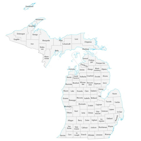 Michigan County Map - Large MAP Vivid Imagery-20 Inch By 30 Inch Laminated Poster With Bright Colors And Vivid Imagery-Fits Perfectly In Many Attractive Frames