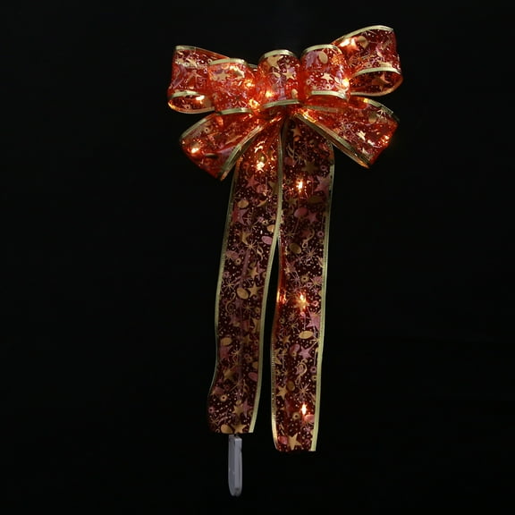 Baumaty Christmas LED Tree Top Topper Ribbon Bow Light Up Bow Xmas Hanging Decoration Silver Warm White Light
