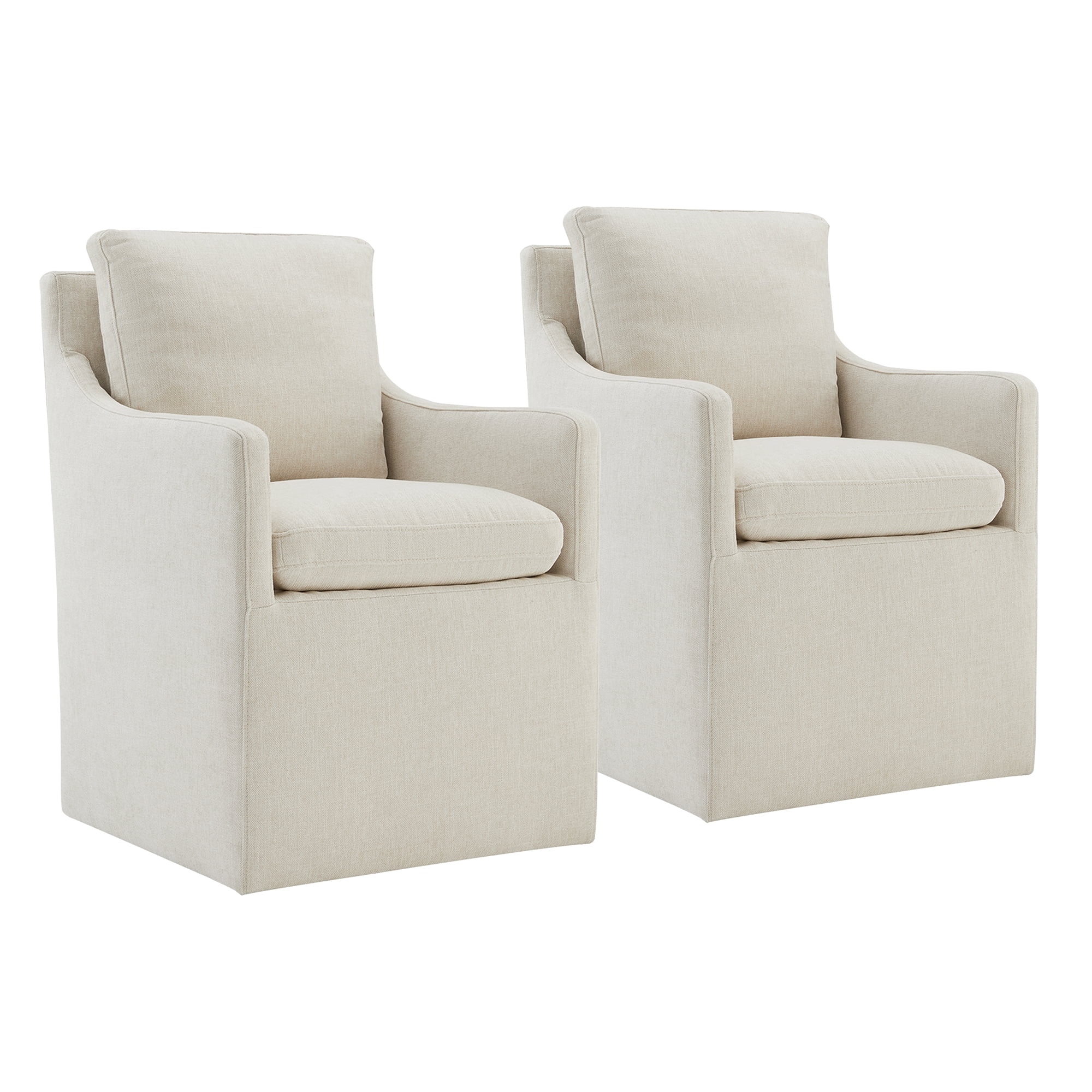 Spruce & Spring Modern Upholstered Dining Arm Chair with Casters No Assembly, Single, Linen Fabric