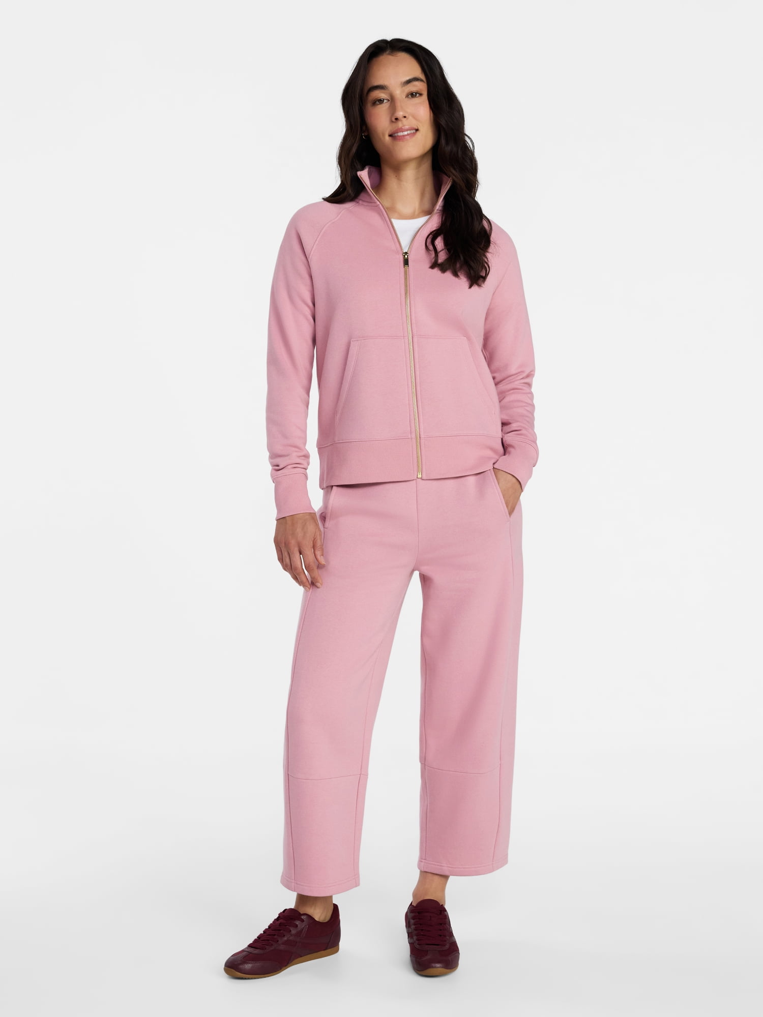Time and Tru Women's Fleece Sweatshirt and Barrel Leg Pants Set, 2-Piece, Sizes XS-XXXL