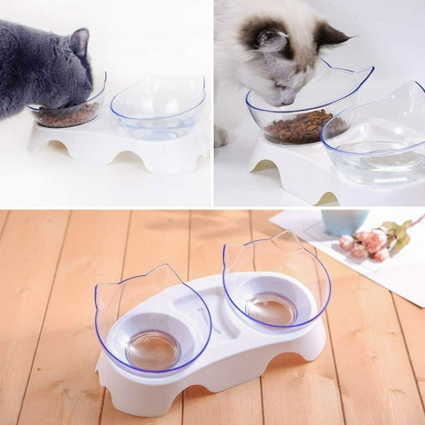 Elevated Cat Bowl with Stand, 15° Transparent Tilted Raised Pet Feeding
