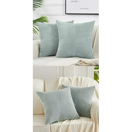

Fancy Homi 2 Packs Grey Blue Decorative Throw Pillow Covers 16x16 inch for Living Room Couch Bed Sofa Rustic Boho Farmhouse Home Decor Soft Corss Corduroy Patchwork Textured Square Cushion Case 45x4