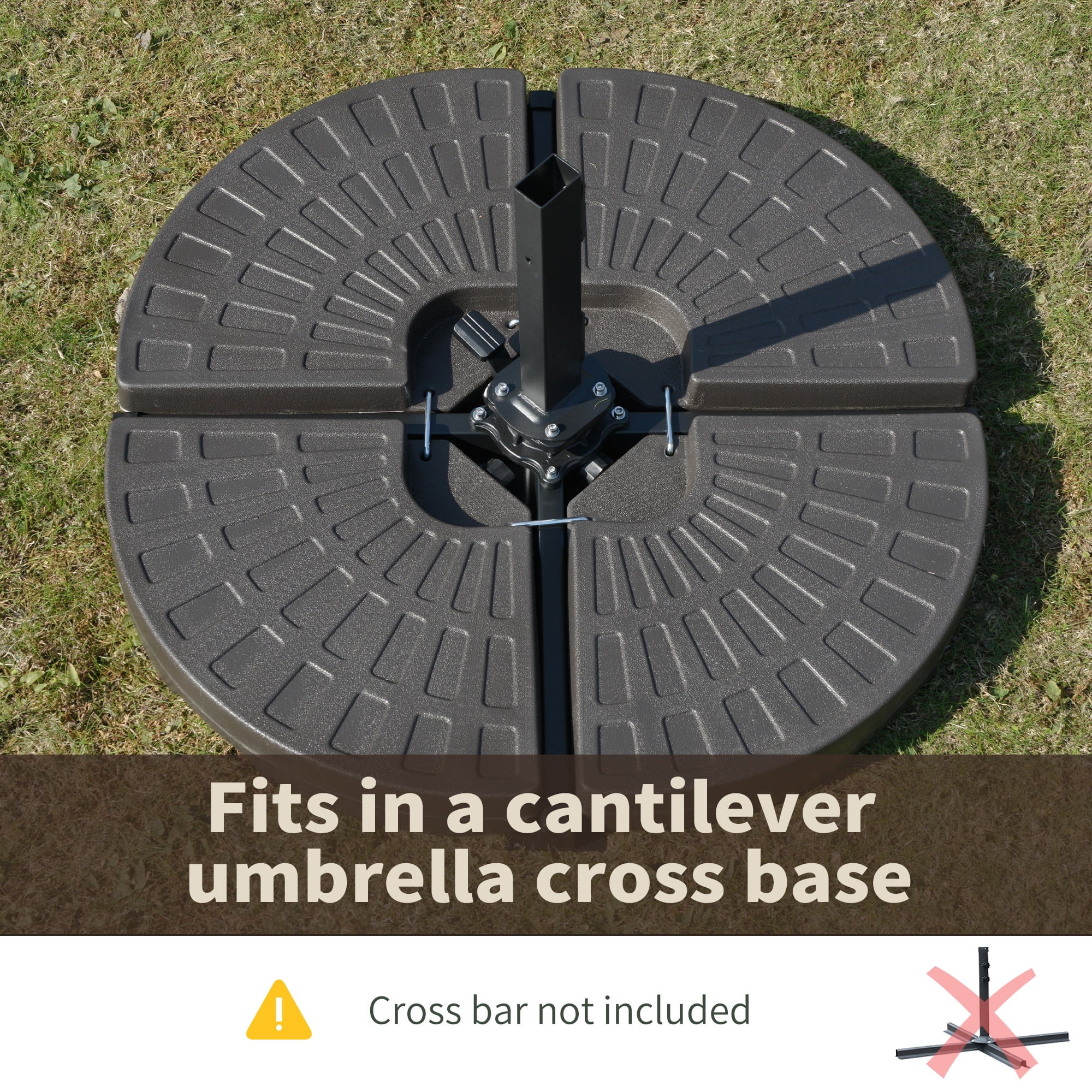 Outsunny 4 Pieces Cantilever Patio Umbrella Base, Fan Shaped Umbrella Weight w/ Built-In Handles & Rugged Material, Coffee