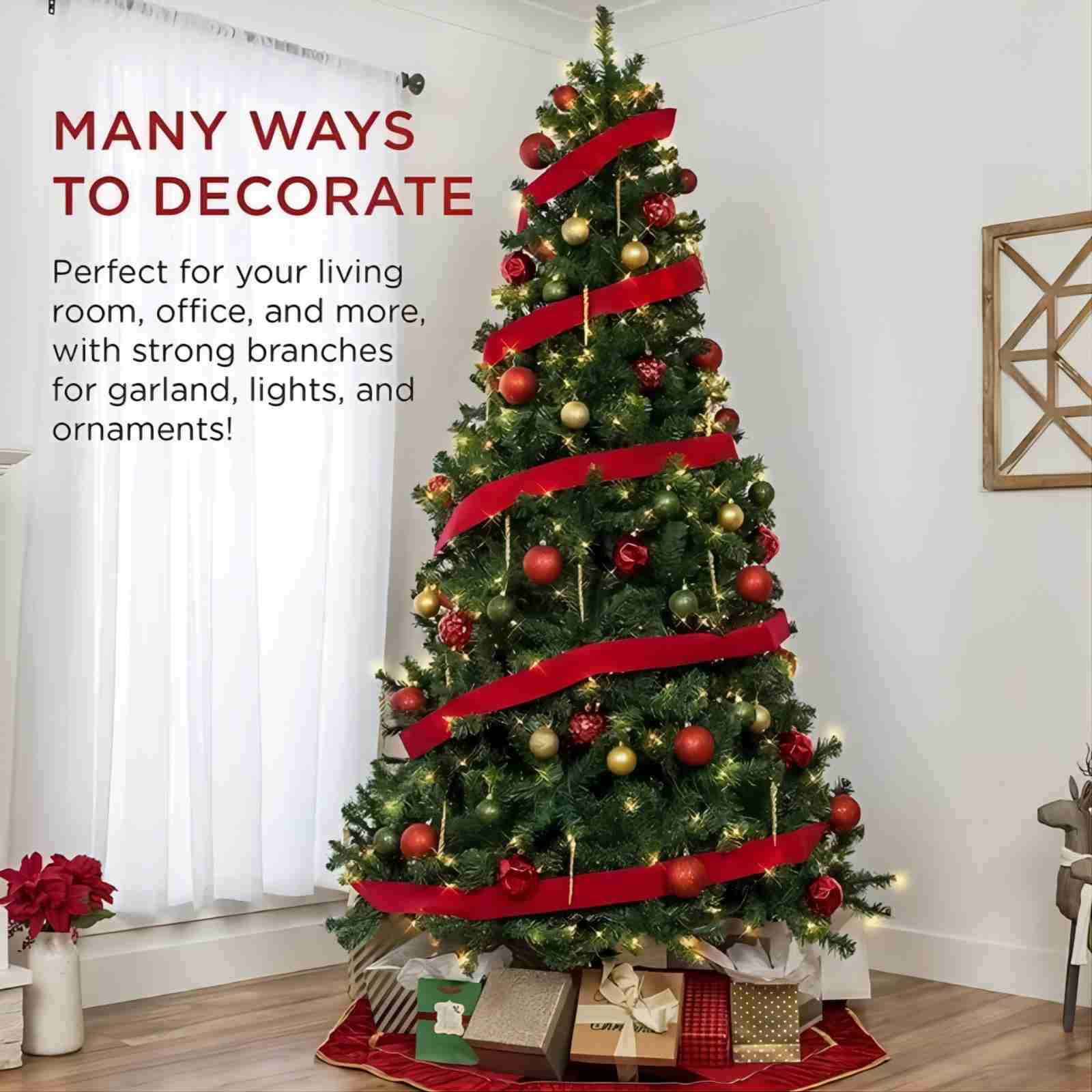 Fenbeli 6ft Unlit Artificial Christmas Tree with Metal Stand, Green