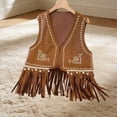 thumbnail image 5 of Vmvidoty Women's Fringe Vest Open Front Western Outfits Floral Faux Suede Tassel Cardigan Brown S, 5 of 9
