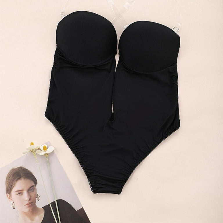 Women's Backless Shapewear Deep V Bodysuit U Plunge Seamless Thong Low Back  Body Shaper Bra(Nude,M-34/75B) 