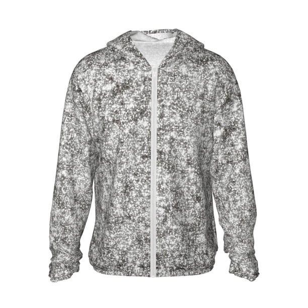 Fotbe Silver Glitter Chaqueta con Protección Solar UPF 50+ para Hombre y Mujer, Camisa con Capucha y Bolsillos-Small