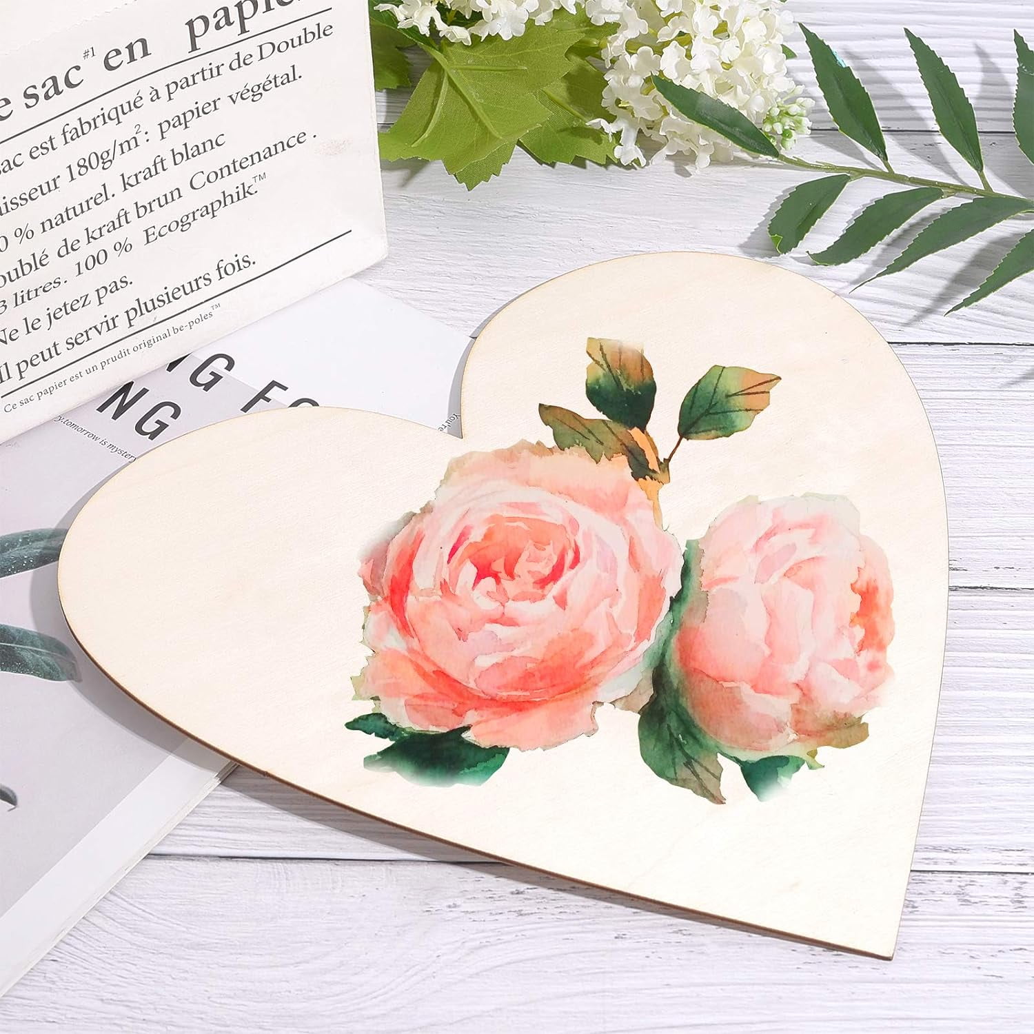 ABCISI Unfinished Wooden Hearts for Crafts, 5PCS 10 Inch Blank Unfinished Wood Craft Kit, Heart Slices Embellishments Ornaments for Christmas, Wedding, Valentine, DIY Supplies