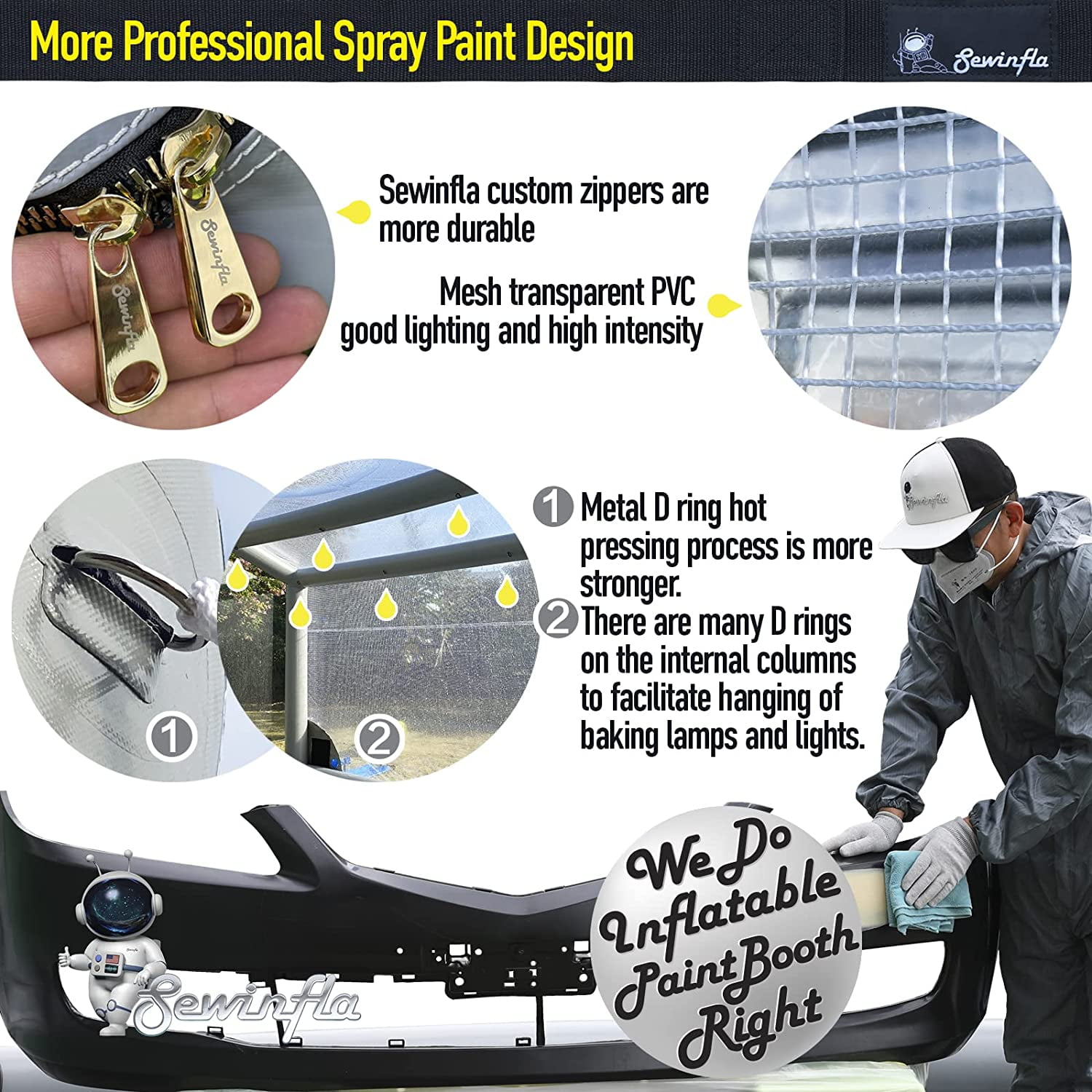 New Version Sewinfla Airtight Waterproof Paint Booth Durable Portable Paint Booth for Overspray Problem