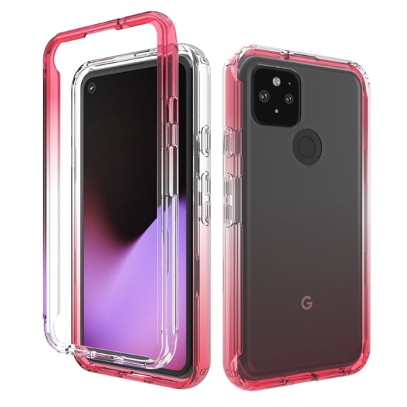Google Pixel 5 Case, Rosebono Full-Body Rugged Ultra Transparency Hybrid Protective Case With Built-in Screen Protector Google Pixel 5 Version (Red)
