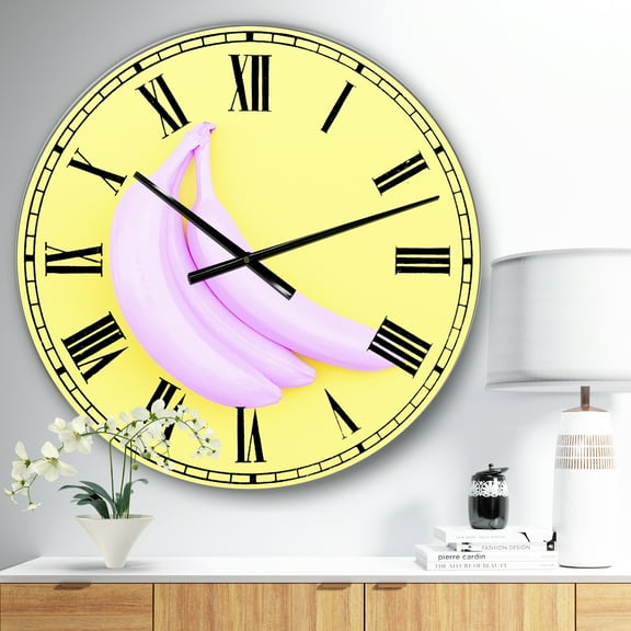 Designart Oversized Yellow Analog Round Modern Wall Clocks, CLM25653-C23