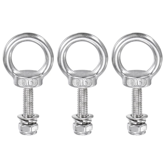 3-Sets Eye Bolts with Nuts, M6x25mm 304 Stainless Steel Lifting Shoulder Eye Bolt with Washer and Nut [Silver Tone]