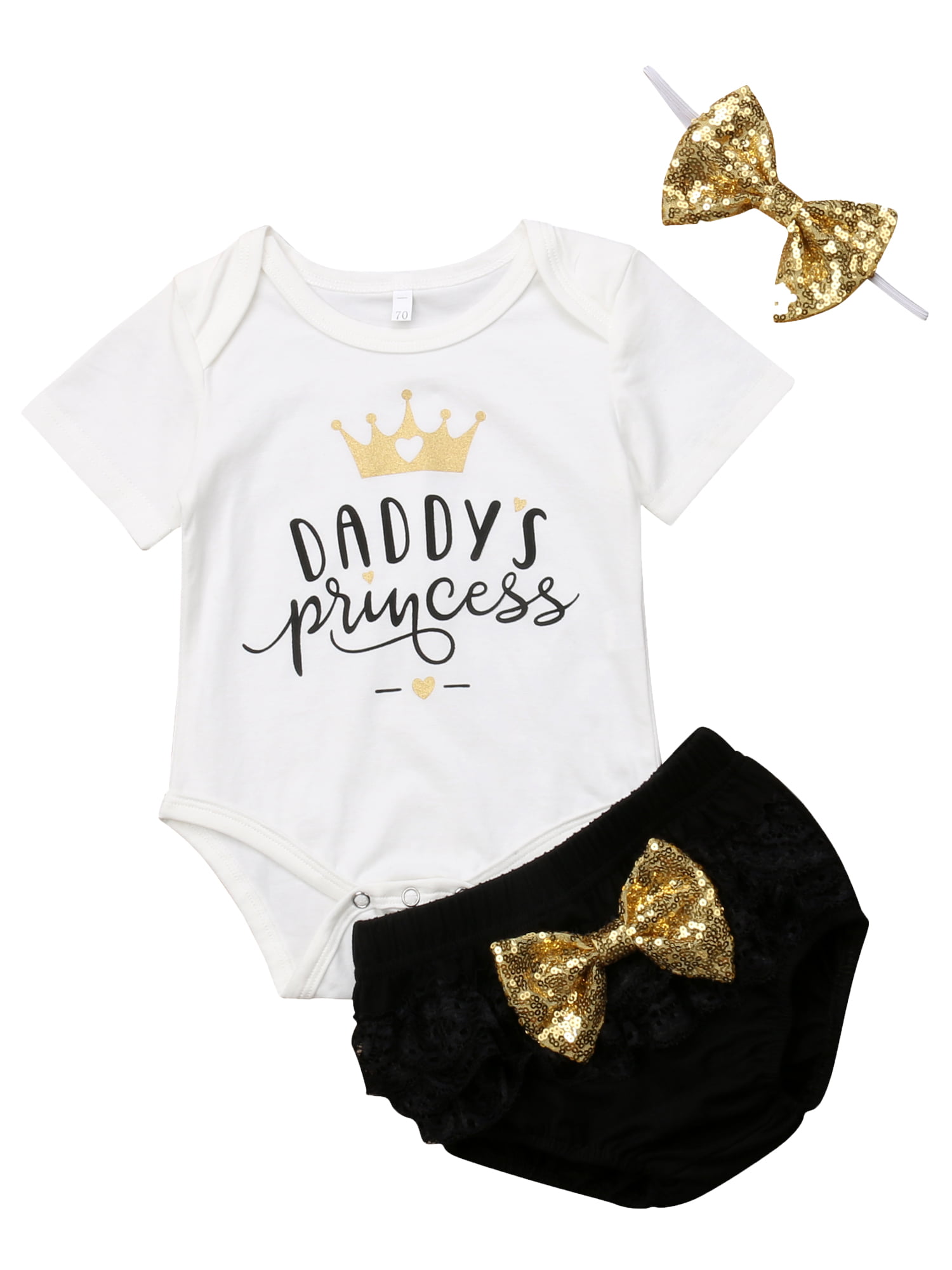 Newborn Baby Girl Romper Daddy's Mommy's Princess Crown Jumpsuit Birthday Outfit 