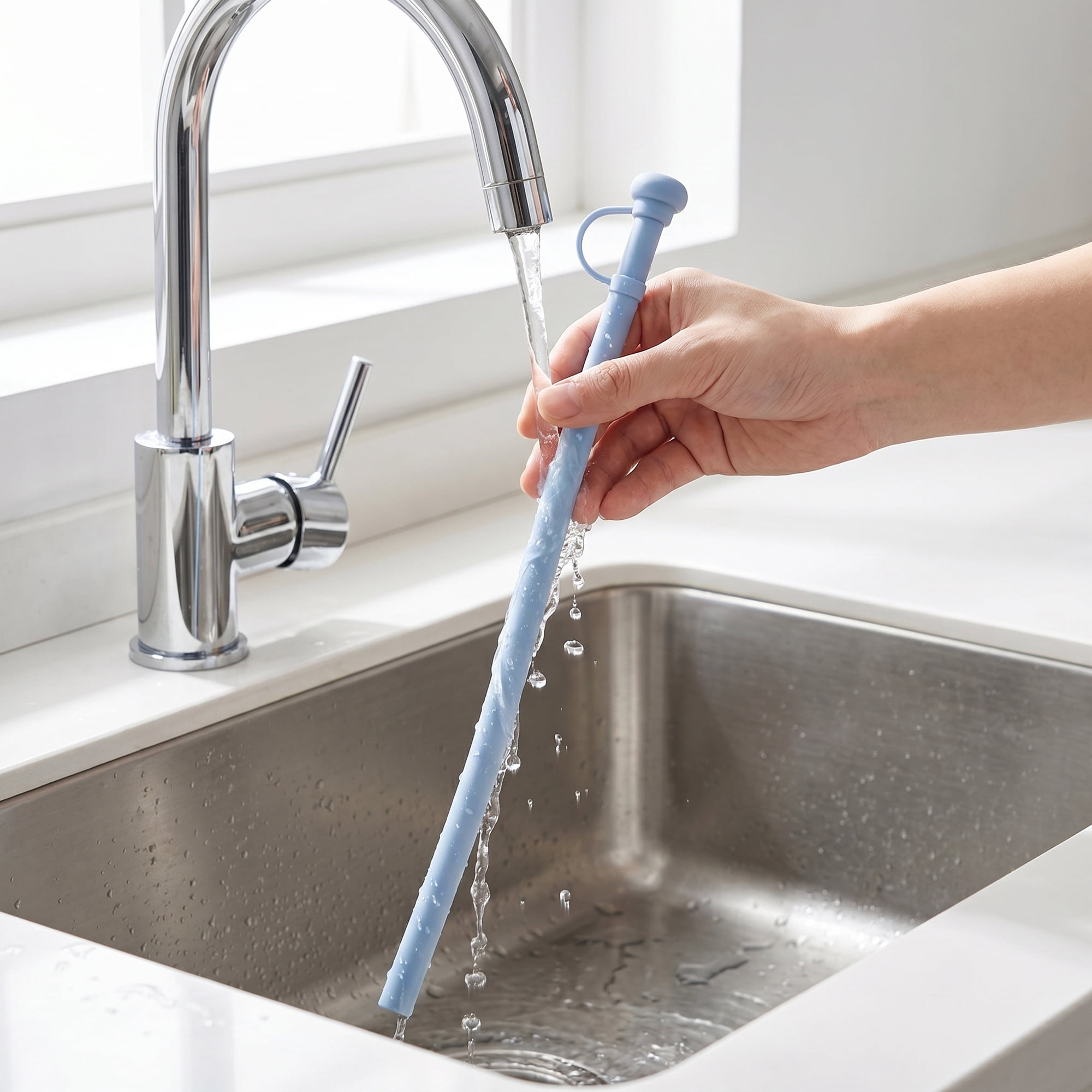 Unique Bargains 8Pcs Reusable Durable Silicone Dishwasher Safe Straws Light Blue