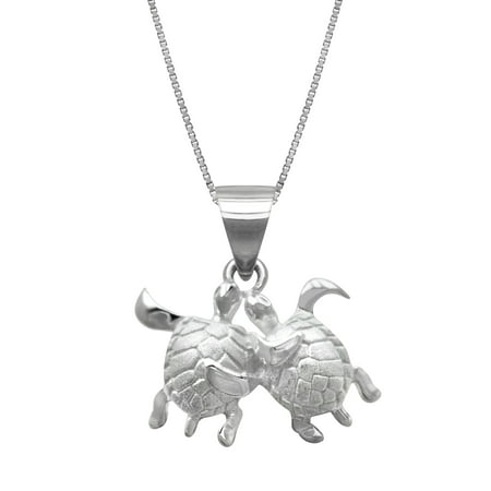 - Sterling Silver Turtle Couple Necklace Pendant with 18