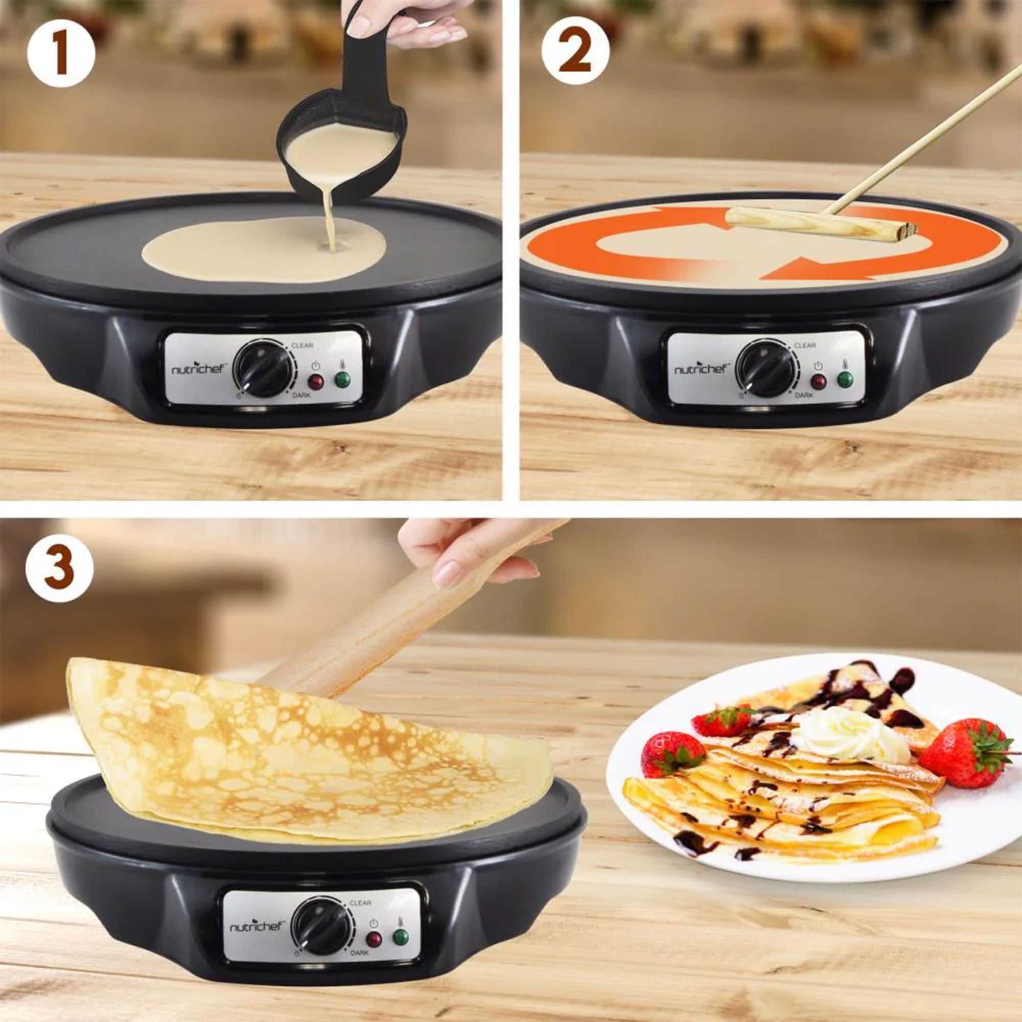 NutriChef Electric Griddle Crepe Maker - Nonstick Pan Cooktop with  Automatic Temperature Control & Plug-in Operation for Kitchen & Countertop.