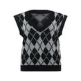 thumbnail image 5 of FNNMNNR Women Casual Sleeveless Argyle Printed V-Neck Oversize Sweater Vest Y2K 90s Color Block Knit Pullover Tops Red S, 5 of 7