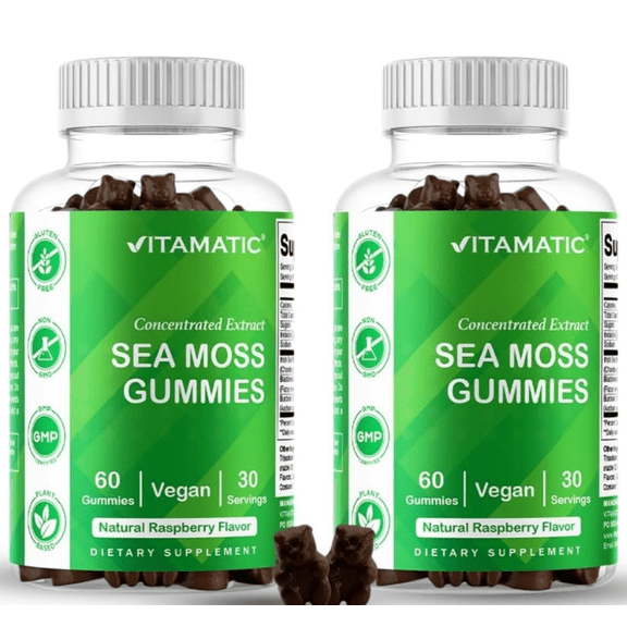 2 PackVitamatic Irish Sea Moss Gummies with Bladderwrack & Burdock Root – Botanical Extract Supplement – Vegan, Non-GMO – 60 Count