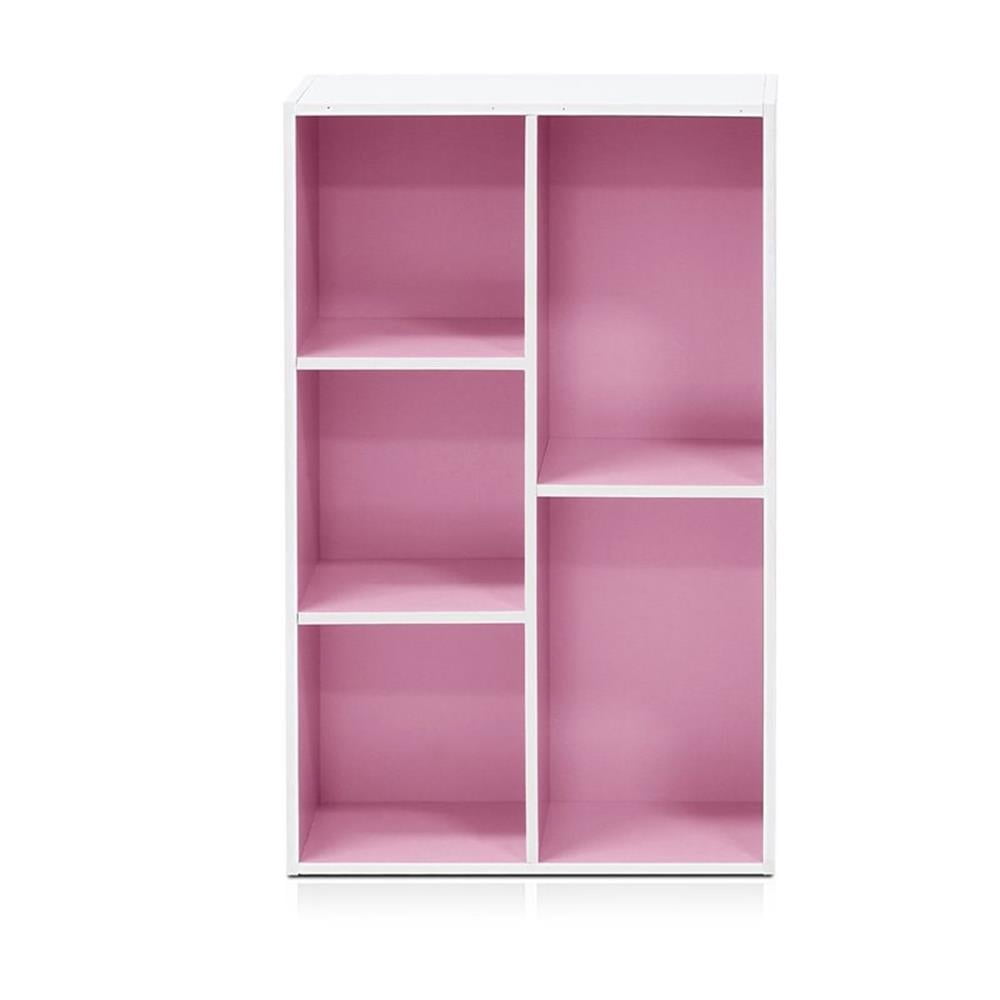 Pemberly Row Engineered Wood 5-Cube Reversible Open Shelf in White/Pink