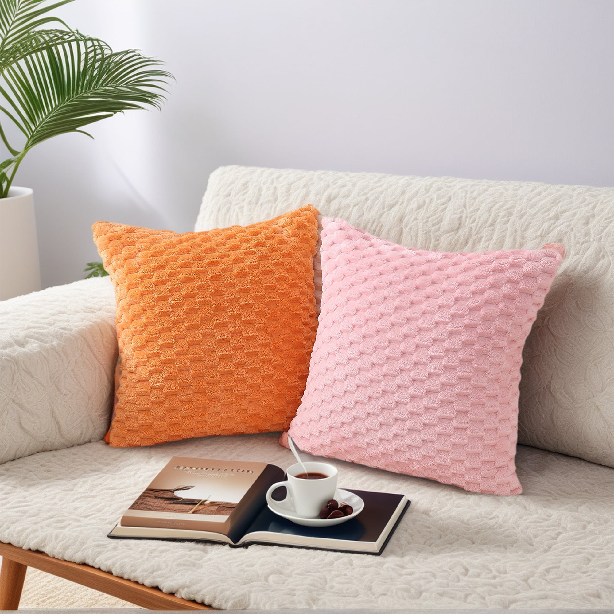Unique Bargains Pack of 2 Soft Fuzzy Plush Cushion Cover Grey 18" x 18"
