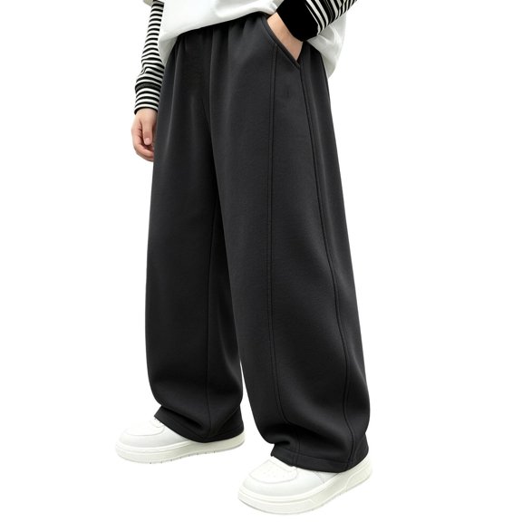 JFTTX Boys Baggy Sweatpants Wide Leg Straight Fit Sweatpants for Boys Elastic Waist Open Bottom Athletic Casual Sweat Pants with Pockets
