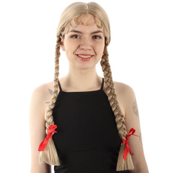 HPO Women’s Long Braided Wig – Beige Color Synthetic Hair Wig | Flame-Retardant, Adult Halloween & Cosplay Party Hairpiece