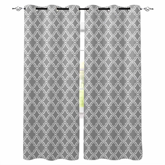 Dark Grey Morocco Blackout Curtains for Bedroom/Living Room, Thermal Insulated Kitchen Curtains, Modern Abstract Classic Geometric Grommet Darkening Window Treatment Drapes 52"x84"x2