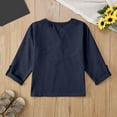 thumbnail image 3 of OGLCCG Girl's Casual Half Sleeve Henley Shirt Trendy Button-Up Cotton Linen Breathable T Shirts Summer Solid Color Shirts Size 5-14, 3 of 3