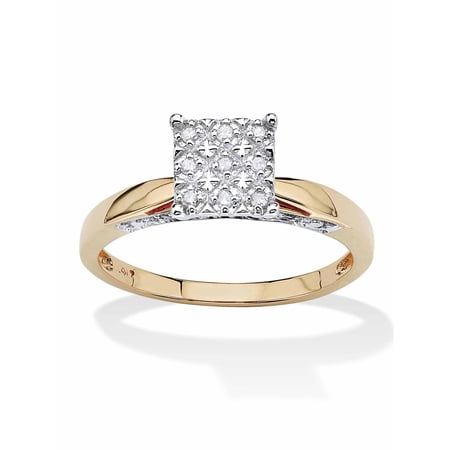 PalmBeach Jewelry 1/10 TCW Round Diamond Pave Solid 10k Yellow Gold Princess-Shaped Anniversary Ring