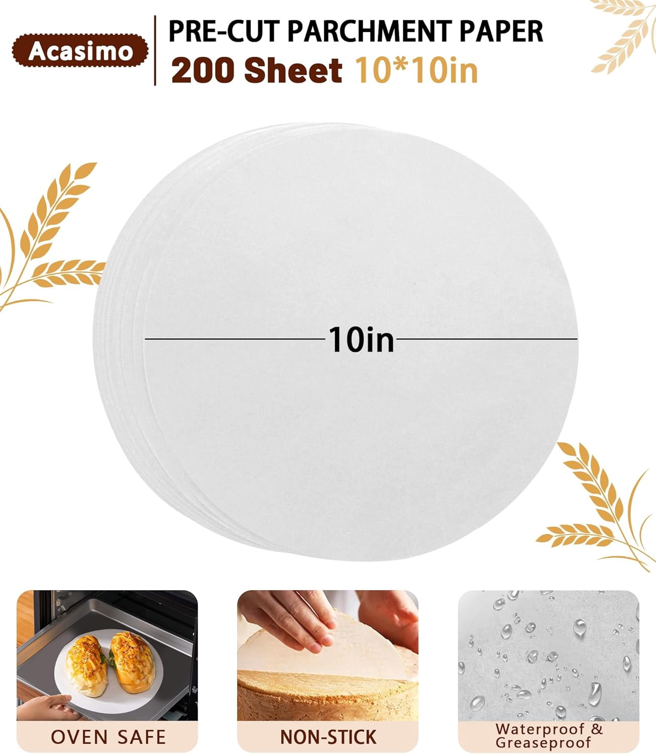 JJEAN-200Pcs Parchment Paper Rounds, 10 Inch Baking Parchment Circles, Precut Baking Sheets Round, Burger Patty Paper Liners for Tortilla Press, Cake Pan, Air Fryer, Springform Pan, Pizza Pan, Cake C