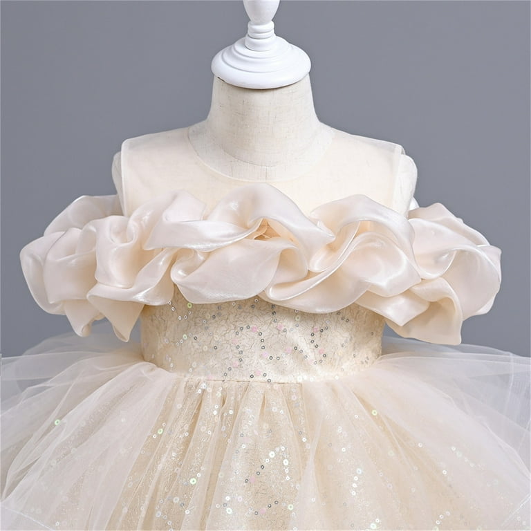 Uublik Girls Formal Dress Size 5t-11 Sleeveless Tulle Dresses Kids Birthday Formal Wedding Pageant Princess Dress Beige