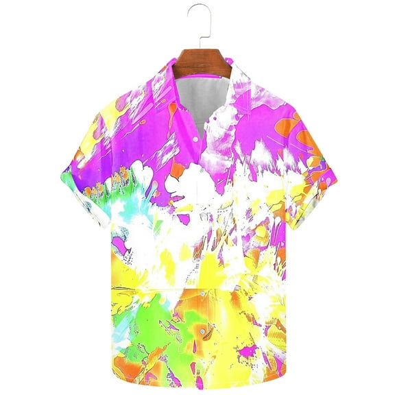 JSheng Tie-Dyed Tops Printed for Men Summer Breathable Casual Short-sleeved shirt Tops on Sale