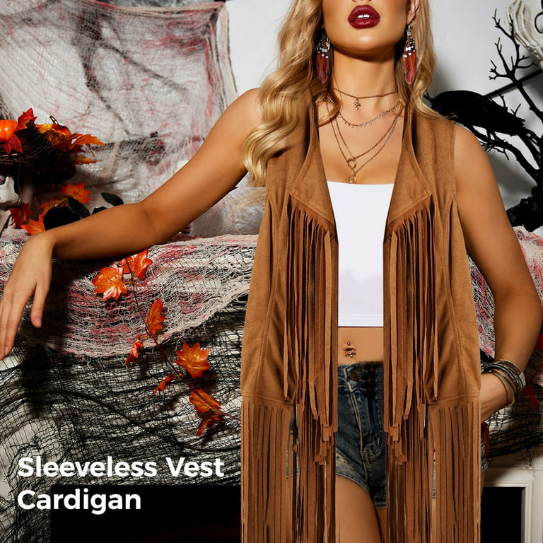 15pcs 60s 70s Outfits For Women Hippie Costume Accessories Fringe Vest  Necklaces Earrings Sunglasses Headband Pins