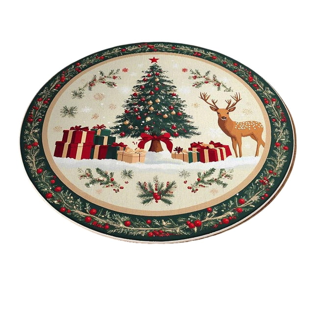 EGNMCR Christmas Round Rug Living Room Festive Floor Mat Crystal Velvet Decorative Living Room Rug A chopper