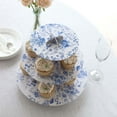 thumbnail image 6 of Efavormart 3-Tier White Blue Cardboard Cupcake Stand with Chinoiserie Floral Print, Tea Party Dessert Display Stand Round Serving Platter - 11" Tall, 6 of 11